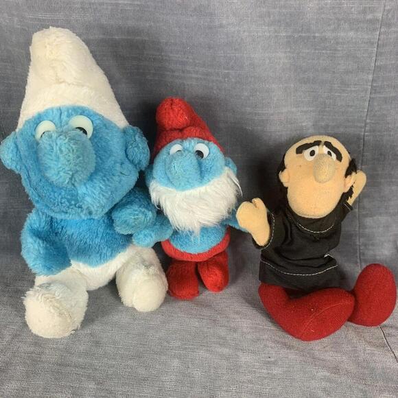 Other - Smurfs 1981 Vintage 6" & 8" Plush Stuffed Toys Peyo Wallace & Berrie Lot of 3